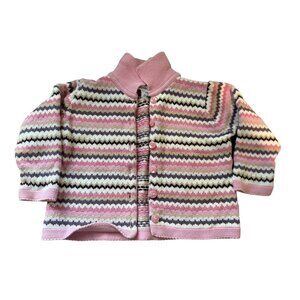Cardigan Sweater 4T Girls Polkatots Pink Chevron Knit  100% Cotton Soft Warm